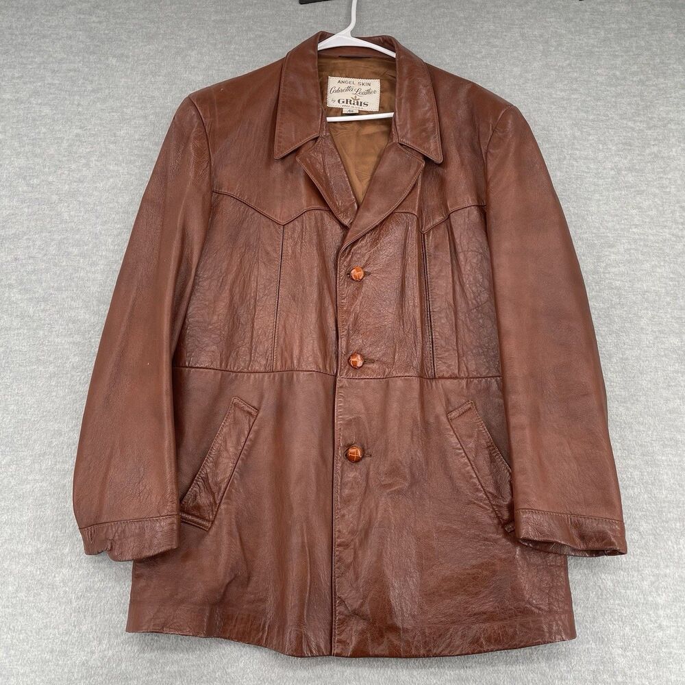 VTG 70s Grais Leather Jacket Men's 42 Reg Angel Skin Cabretta Disco Rockabilly